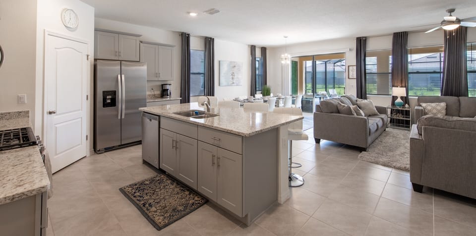Room, Indoors, Flooring, Kitchen Island, Kitchen