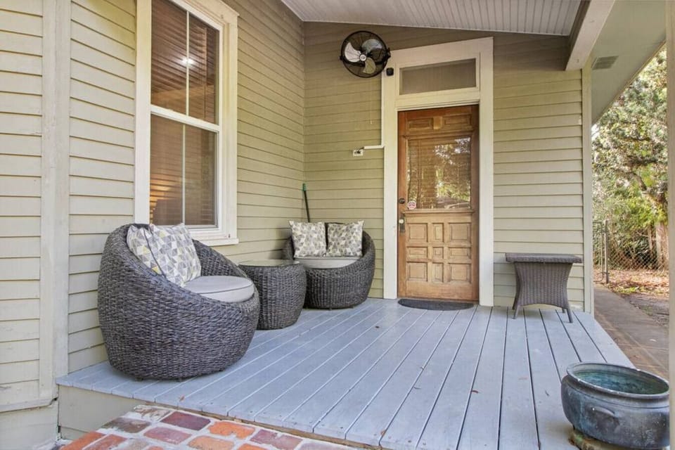 Outdoor porch with fan
