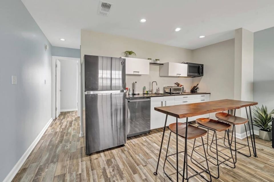 Clean, steel appliances.