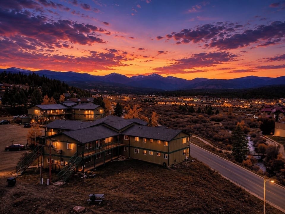 Mountain town at twilight glow