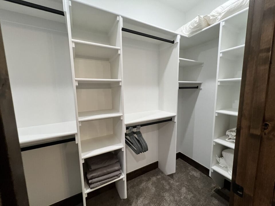 Walk in closet in the master bathroom