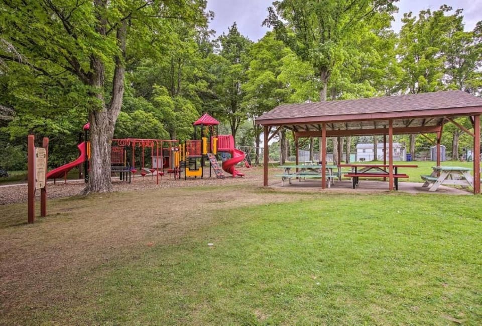 Awesome shaded park across from the Stone Oven and Lake Ann Brewery.