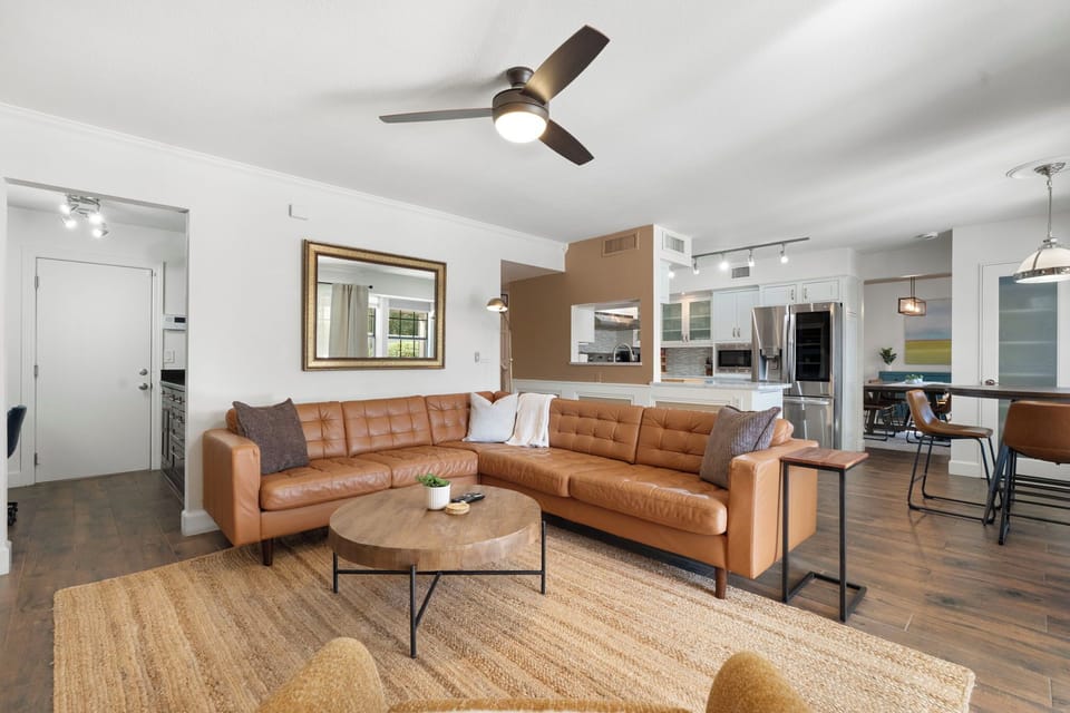There's room for everyone on the oversized sectional sofa.