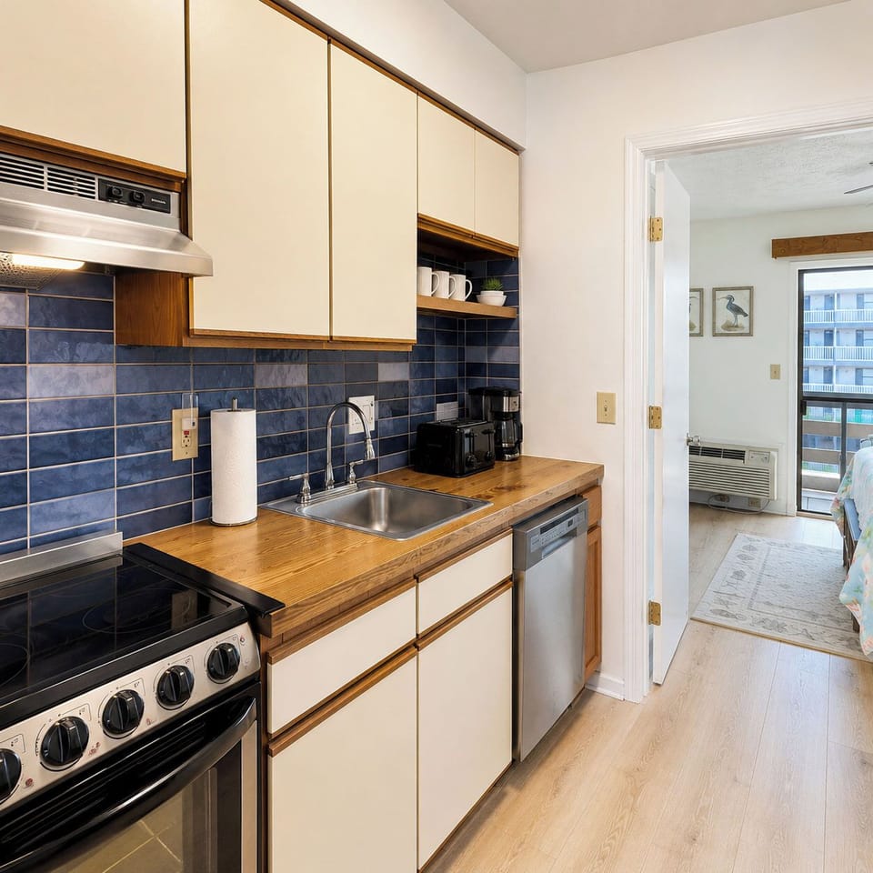 is fully equipped with dishes & cookware.
