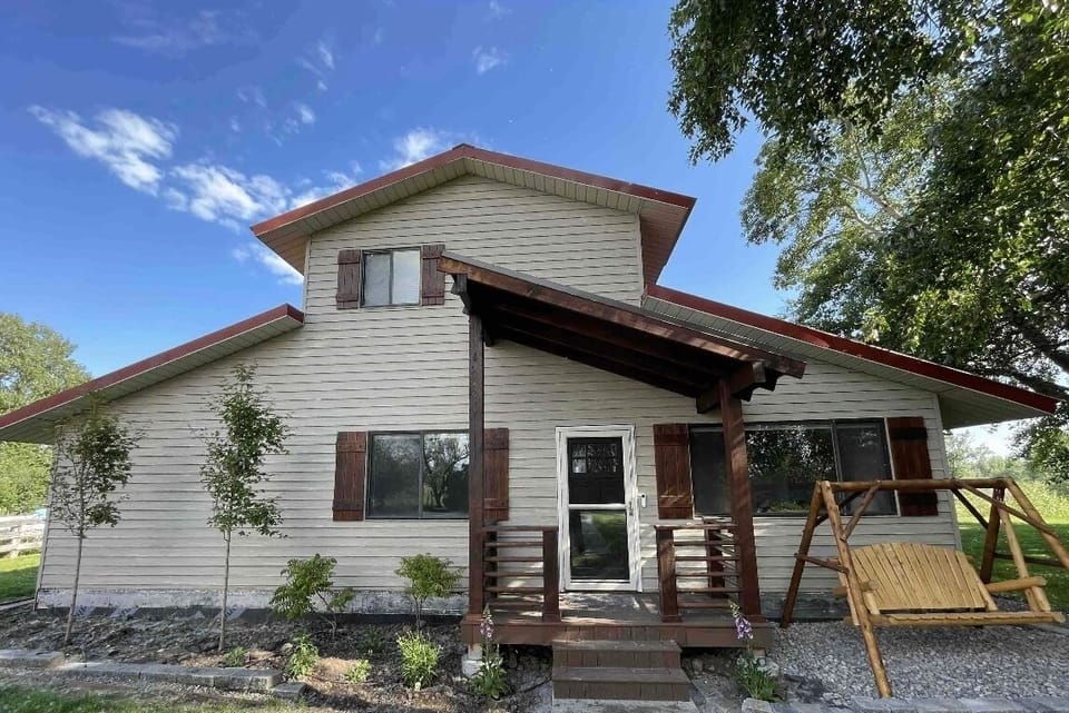 Front of house swing with porch swing