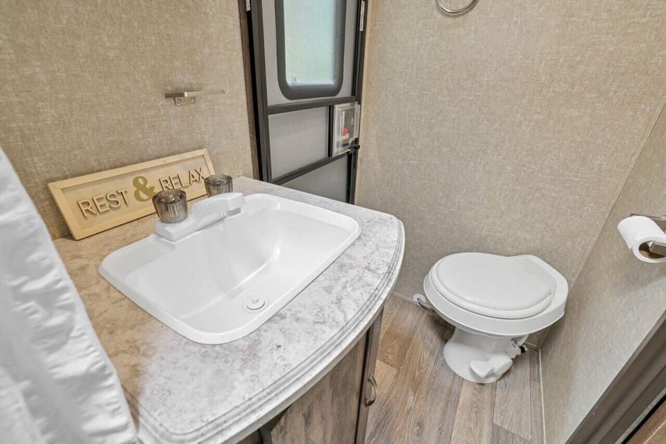 Bathroom toilet and sink