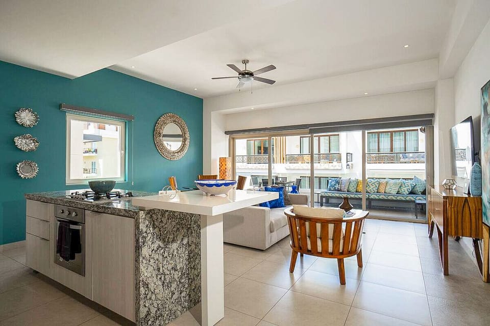 Open layout concept of the kitchen and living area