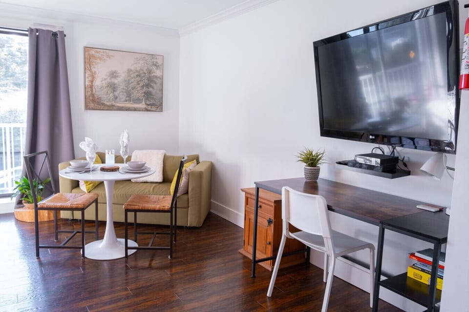 There is a dining room for two and a desk to get some work done!