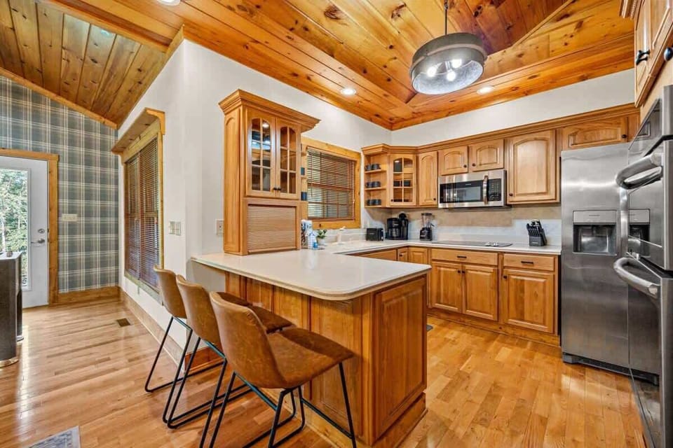 There are three bar stools adding room to really spread out.