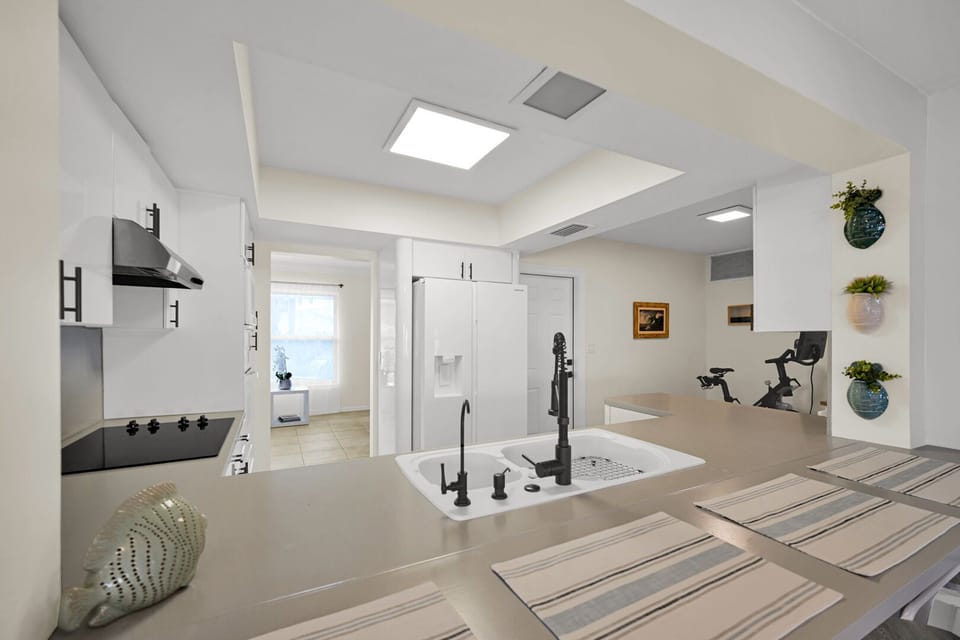 KItchen is modern, open and spotlessly clean