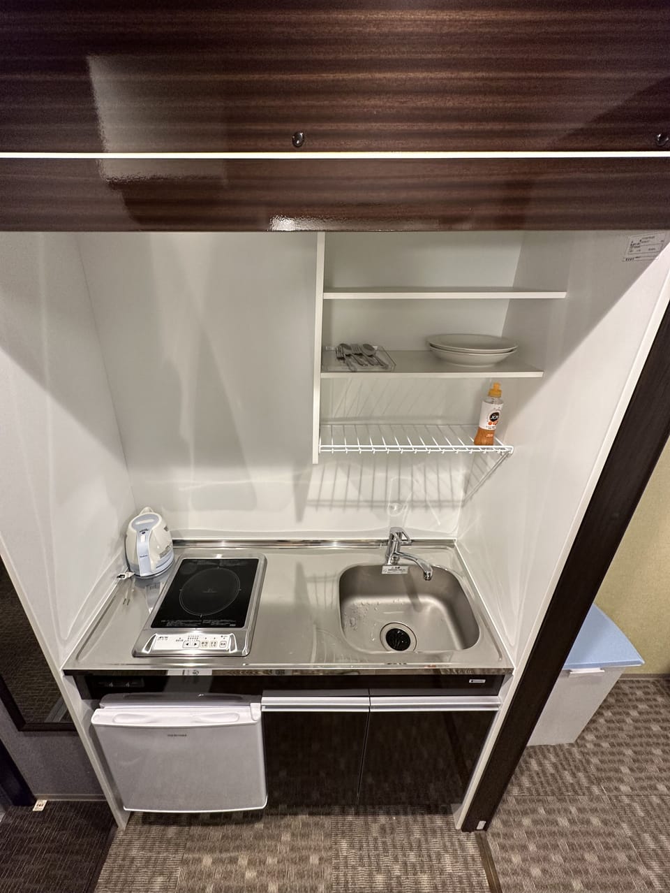 Mini-fridge, electric kettle