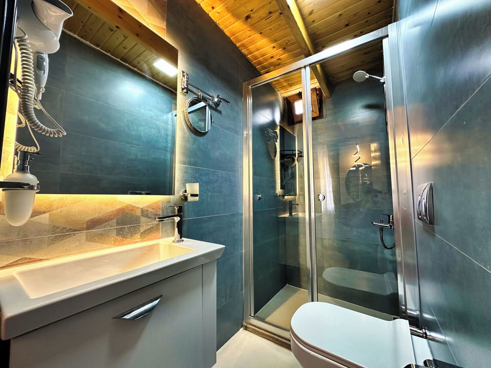 Superior Room, 1 Double Bed, Patio, Garden View | Bathroom | Shower, hair dryer, slippers, towels