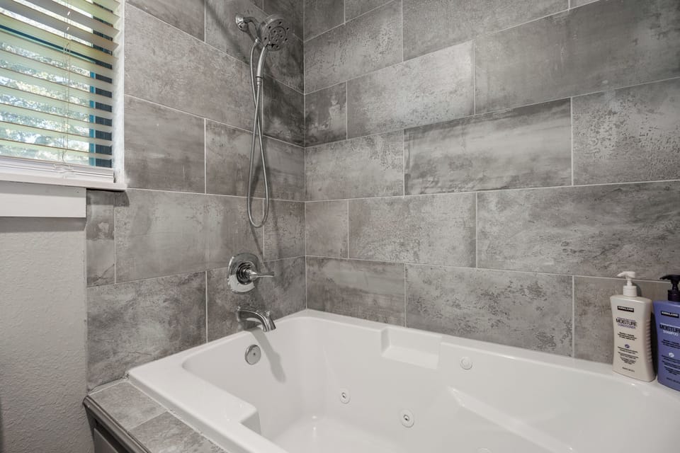 Whirlpool bathtub available in the hall bath.