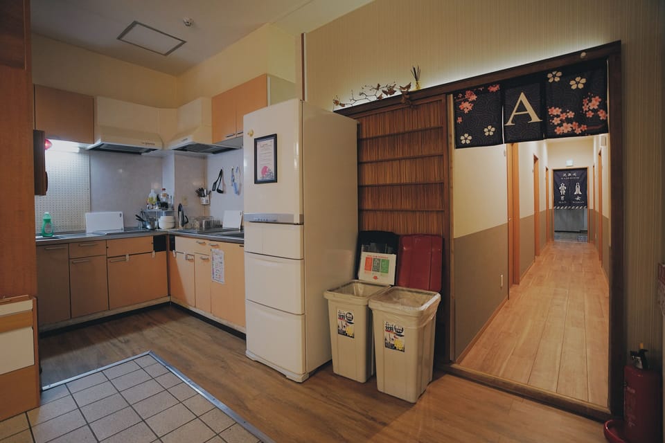 Fridge, microwave, stovetop, cleaning supplies