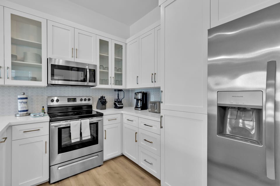 With plenty of storage and prep space, the kitchen is designed to make cooking for a crowd simple and convenient.