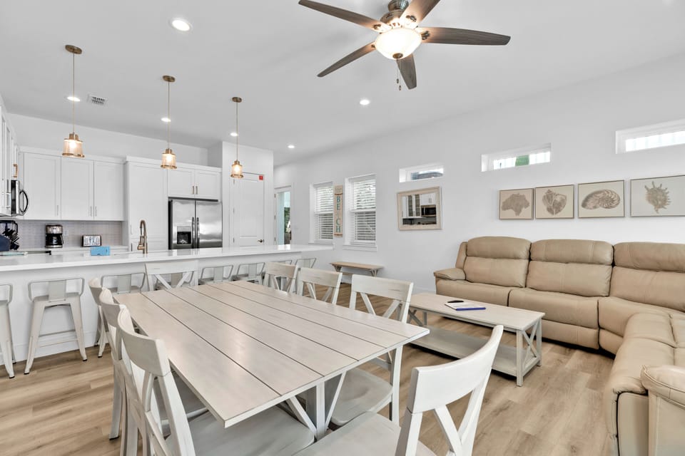 The open dining area makes every meal easy, with seating for everyone just steps from the living room and kitchen.