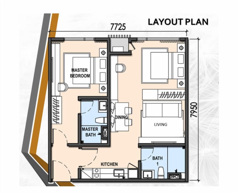 Deluxe Apartment, 2 Bedrooms, Non Smoking, City View | Floor plan
