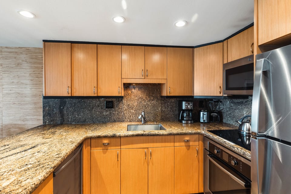 Ample cupboard and counter space