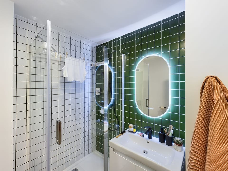 Shower, eco-friendly toiletries, hair dryer, towels