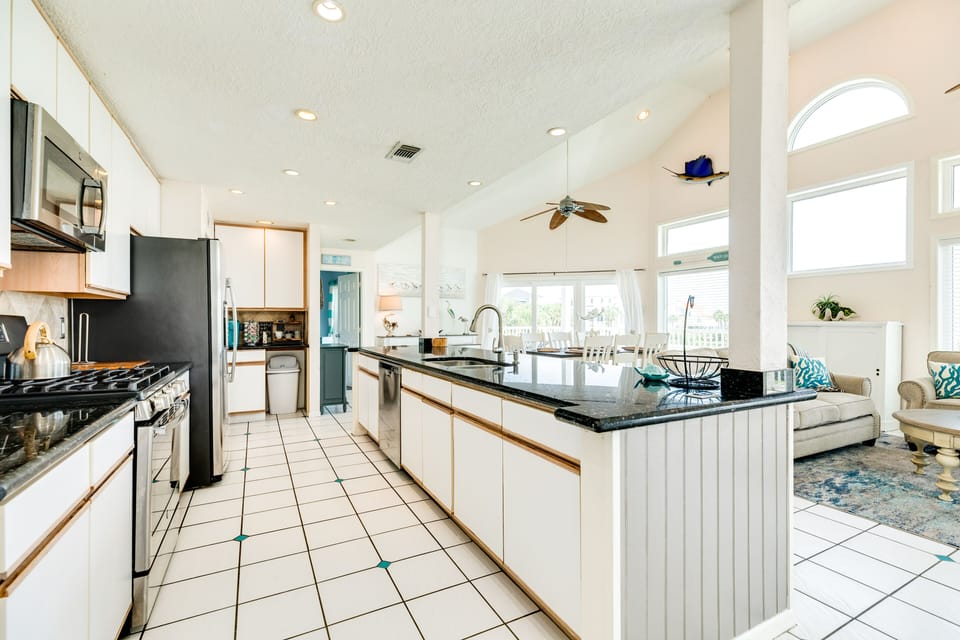 Fully equipped kitchen with stainless steel appliances