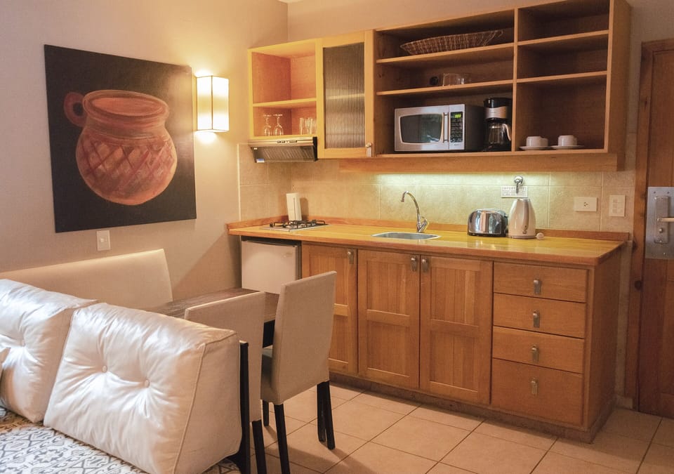 Family Apartment | Private kitchen | Mini-fridge, microwave, coffee/tea maker, electric kettle