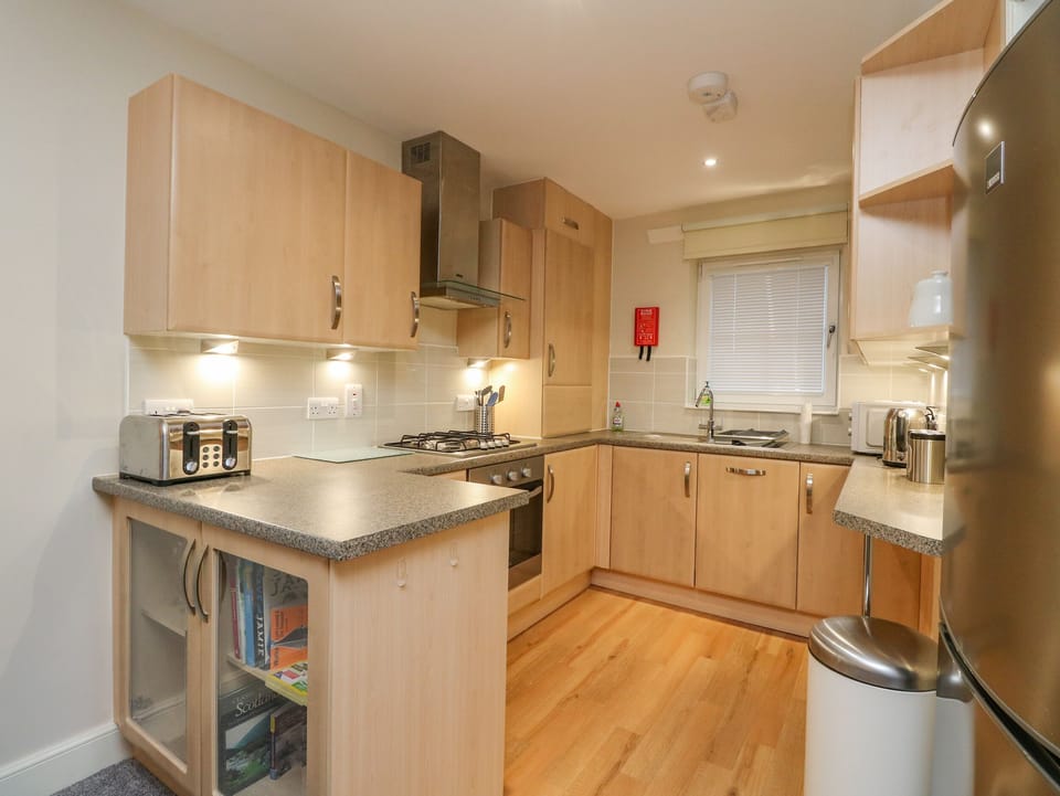 Fridge, dishwasher, electric kettle, toaster