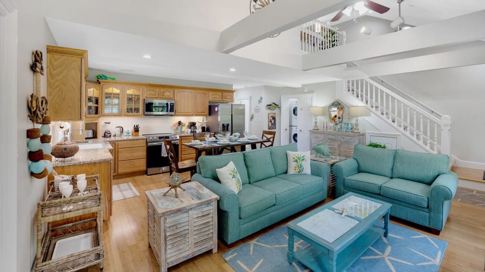 The great room offers space to dine, relax, and enjoy...