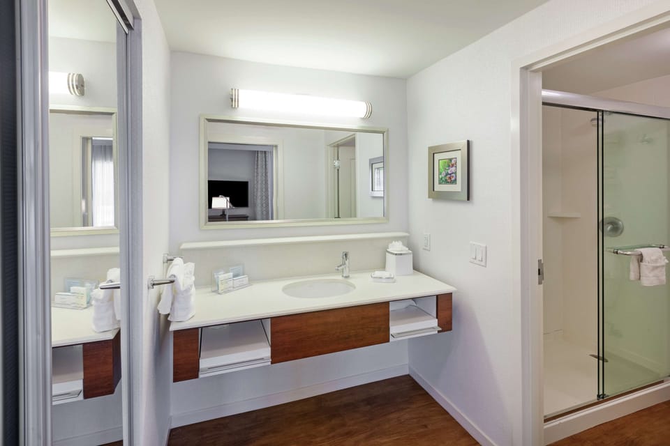 Studio, 1 King Bed, Refrigerator & Microwave | Bathroom | Hair dryer, towels