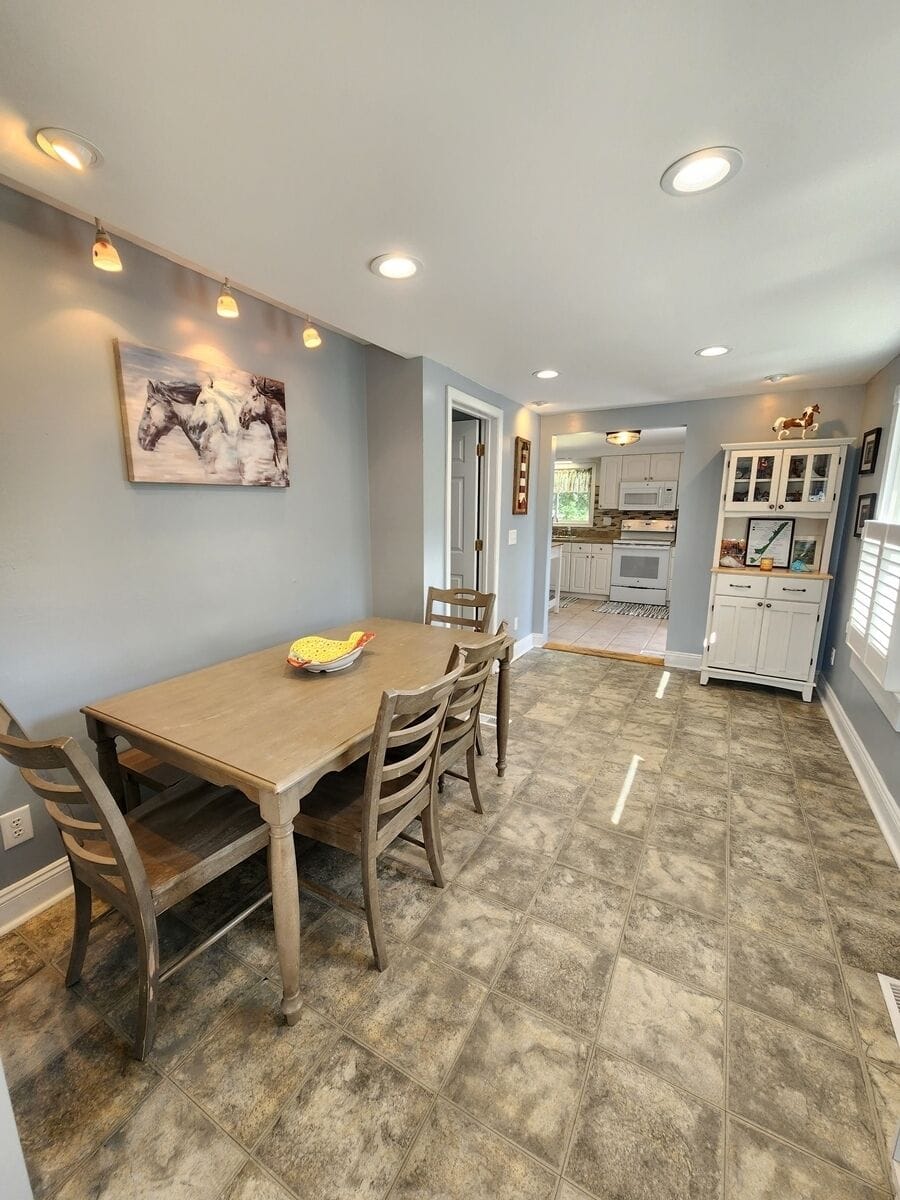 Spacious dining area with seating for 8.