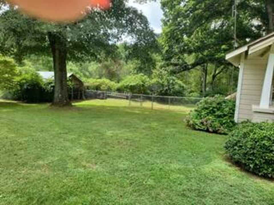 Side and back of fenced yard.