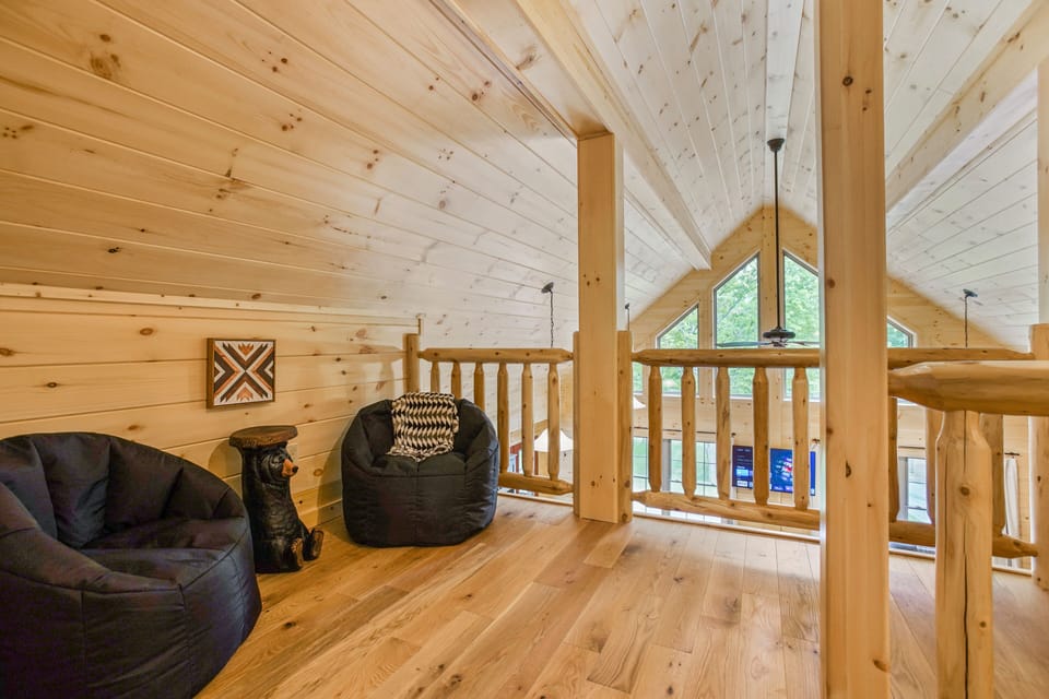 The loft overlooks the downstairs living area!