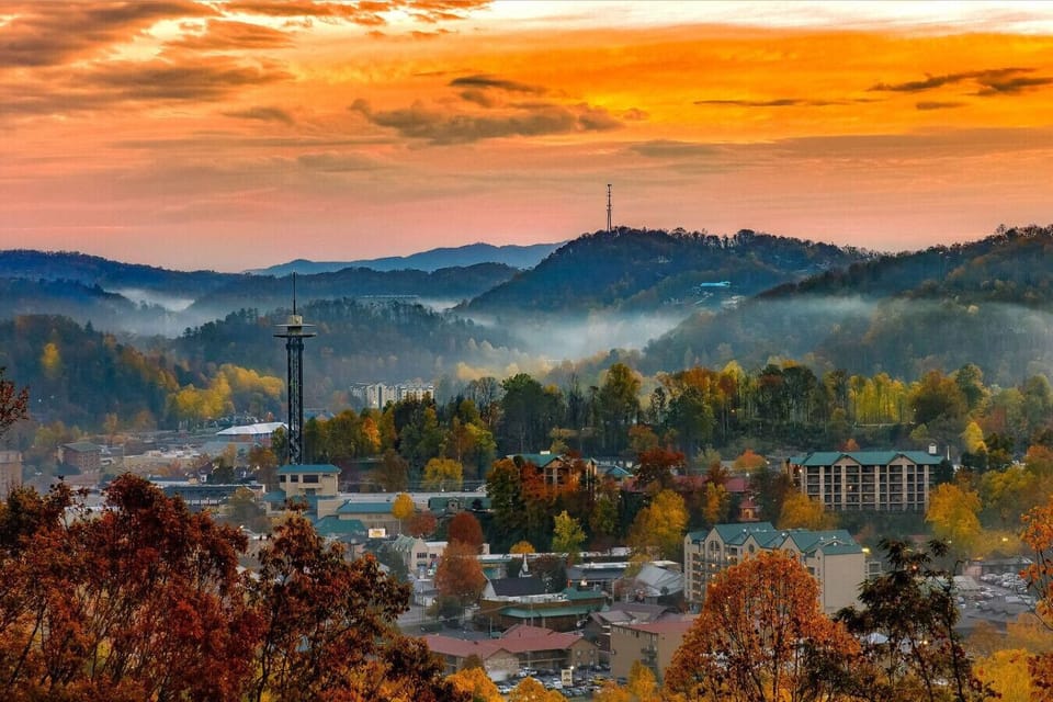 Sunset over The Smoky Mountains surrounding Gatlinburg.