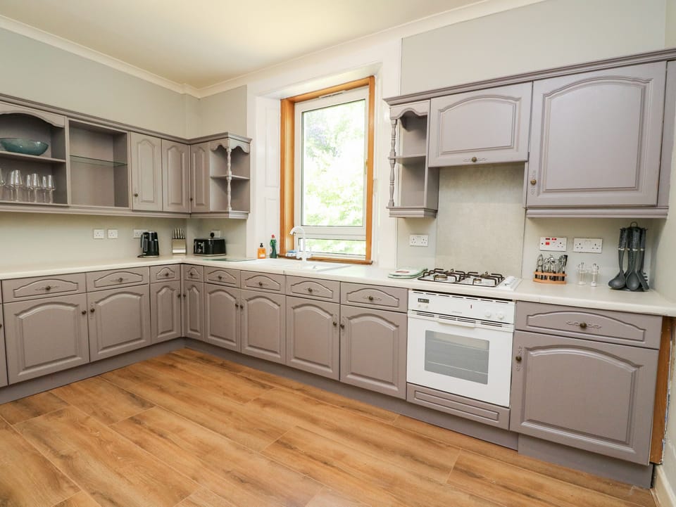 Fridge, electric kettle, toaster, cookware/dishes/utensils