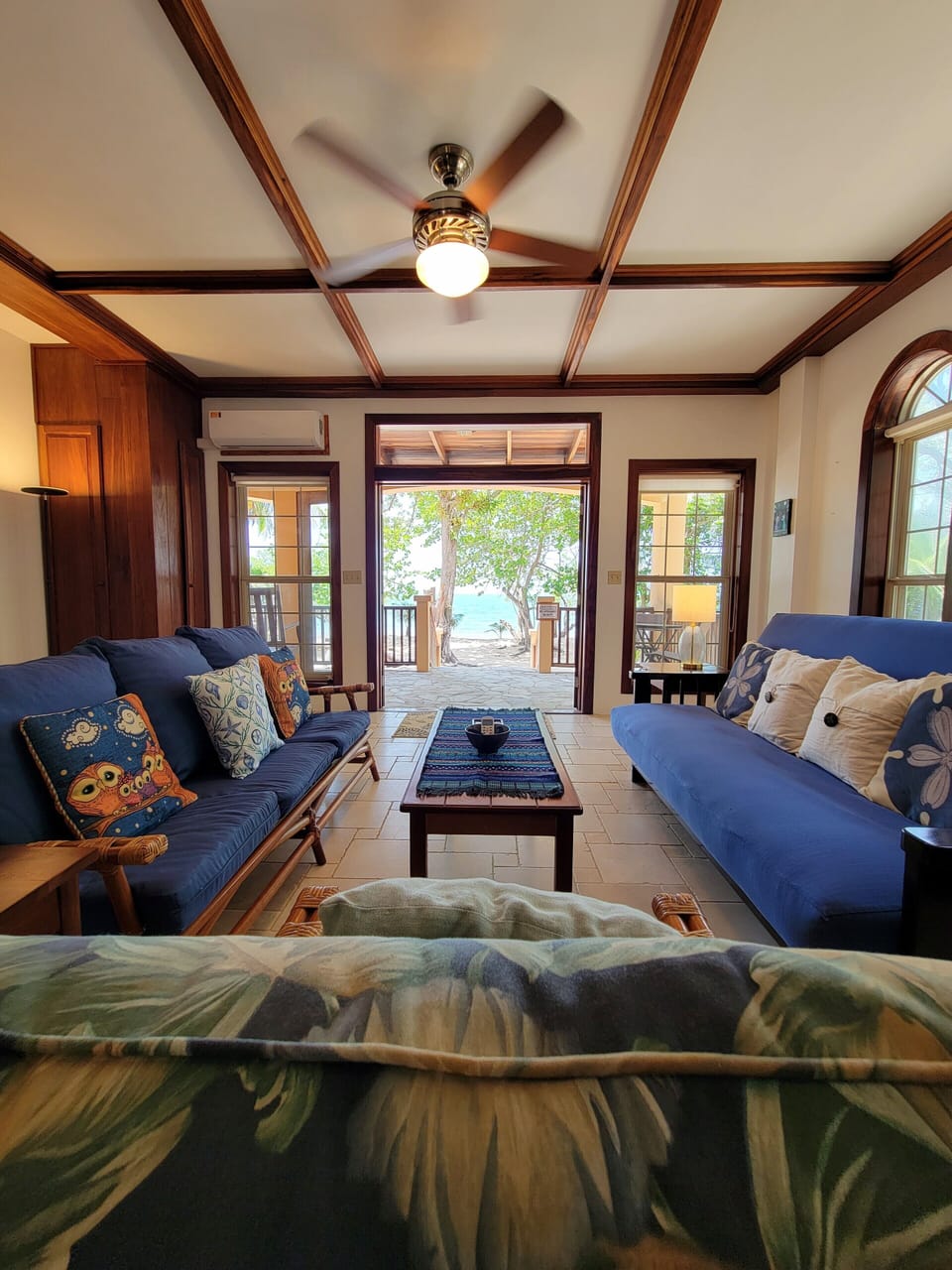 Living Room with View of the Beach & Caribbean Sea