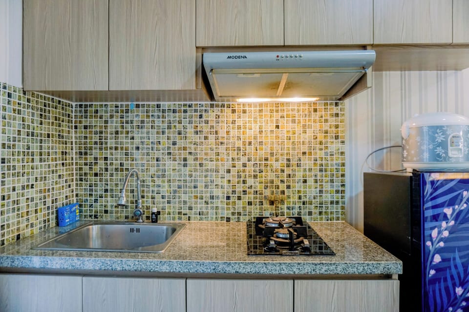 Deluxe Apartment | Private kitchen | Full-size fridge, stovetop, rice cooker, cookware/dishes/utensils