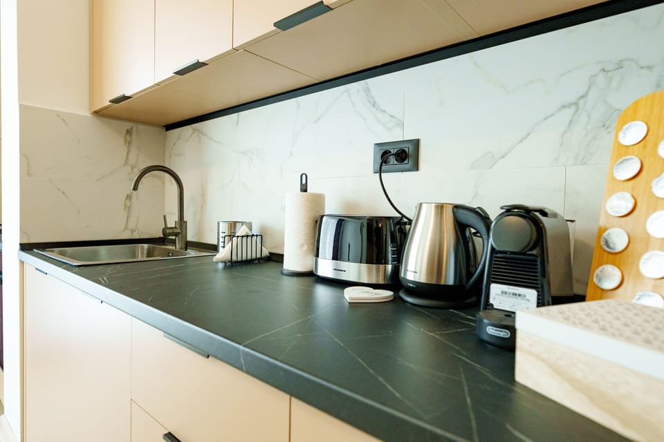 Deluxe Apartment | Private kitchen | Full-size fridge, microwave, dishwasher, toaster