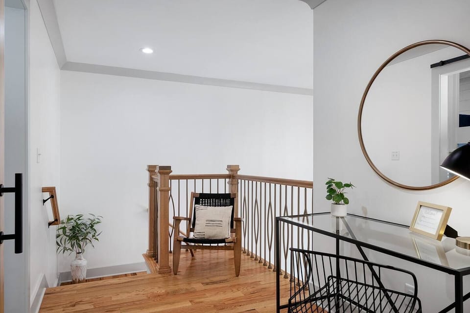 Our bunk room, with a sliding barn door, is directly to the right at the top of the stairs. 