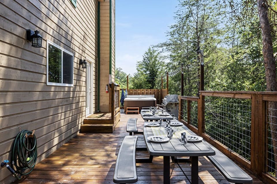 Enjoy outdoor dining and fresh mountain air on the deck