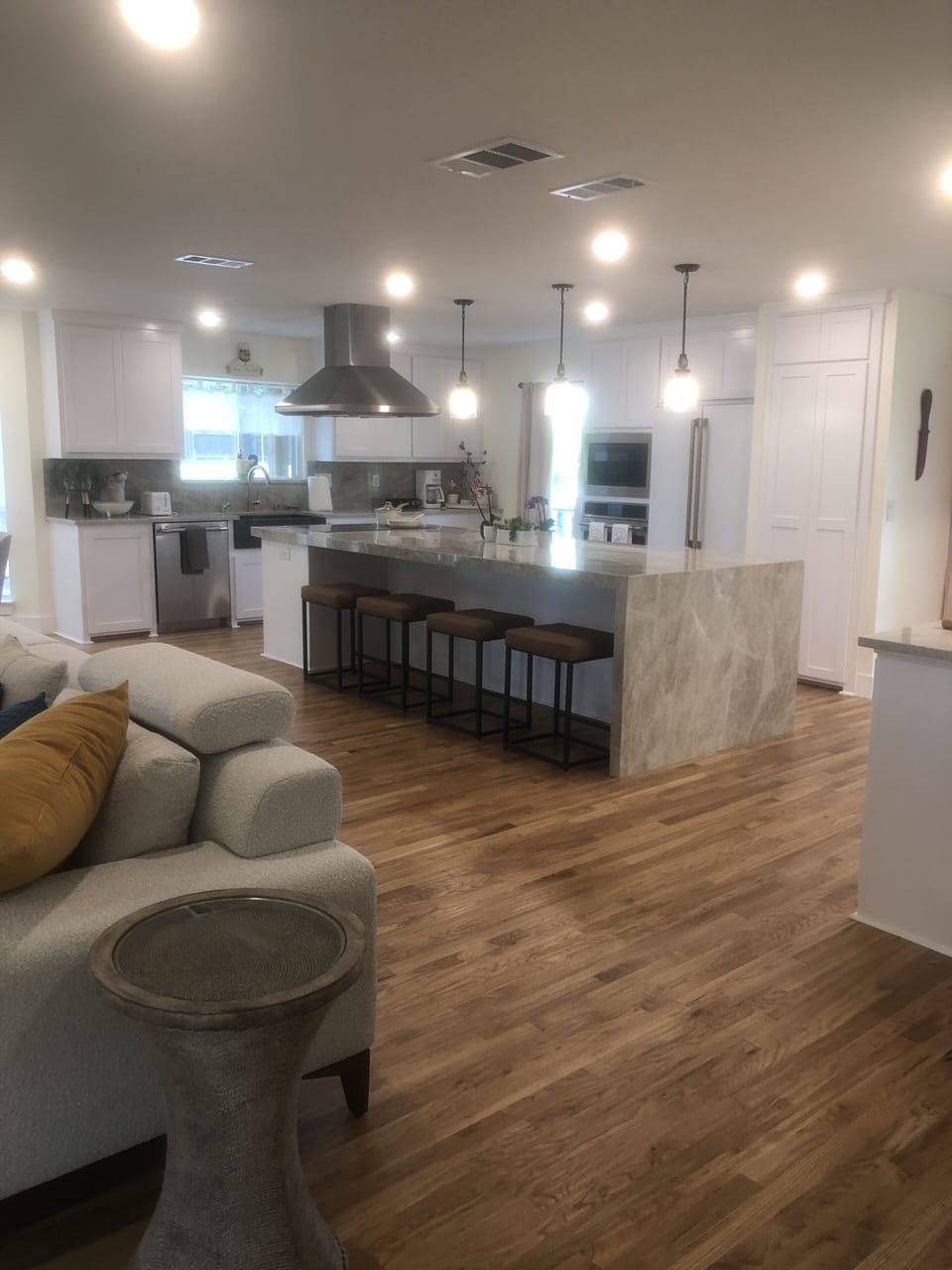 Living room looking at kitchen area