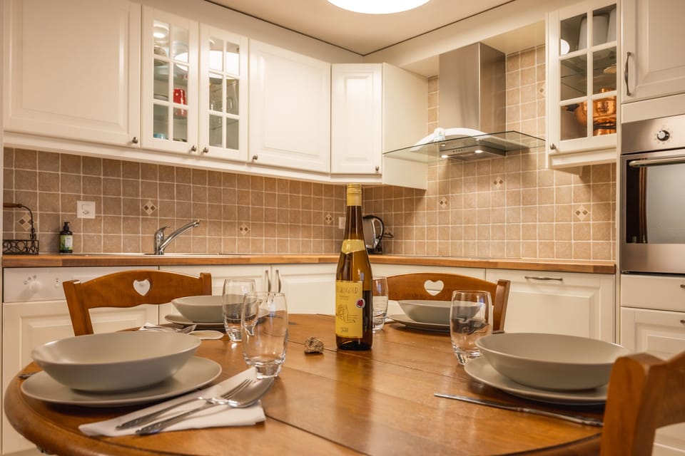Family apartment plus 200 CHF cleaning fee on top of the rate | Private kitchen | Full-size fridge, oven, stovetop, dishwasher
