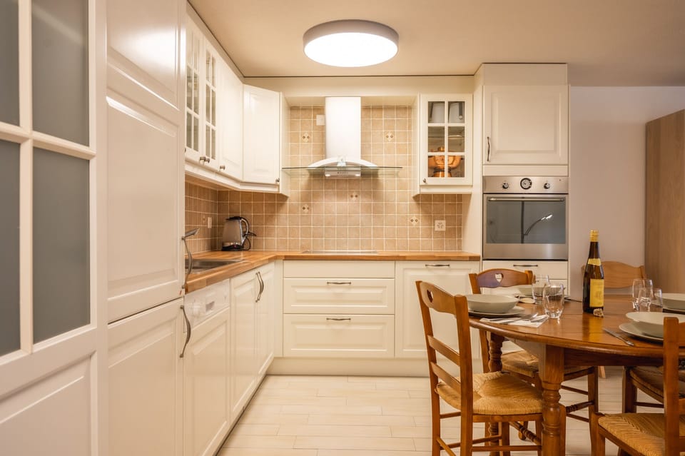 Family apartment plus 200 CHF cleaning fee on top of the rate | Private kitchen | Full-size fridge, oven, stovetop, dishwasher