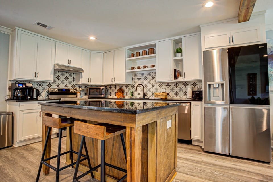 Kitchen area with island