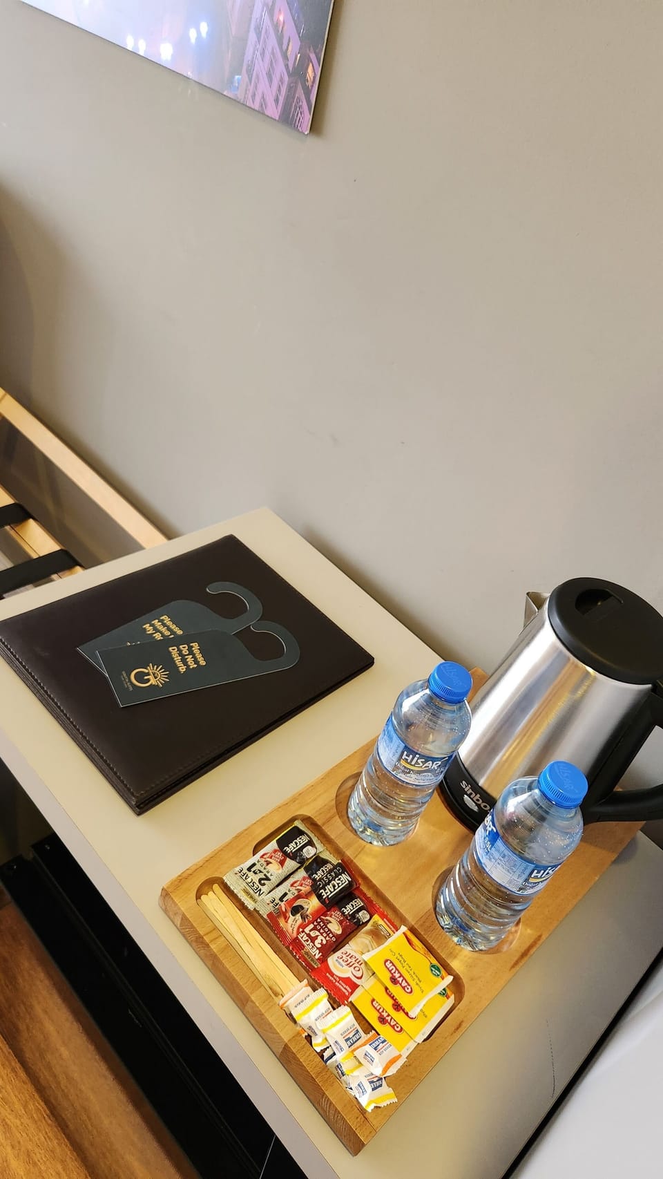 Mini-fridge, coffee/tea maker, electric kettle, cookware/dishes/utensils