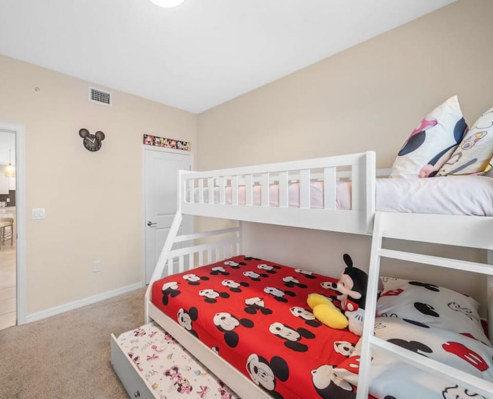 Third Bedroom Sleep 4!Twin over Full Bunk Bed and a Roll Out bed.#Disney #Parks #kingdom #springs #StoreyLake #resort #Apartment #Vacation #Rental #waterpark #Kissimmee #Orlando #universal #citywalk