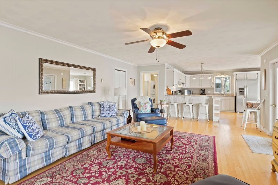 Cozy and spacious living area across the kitchen