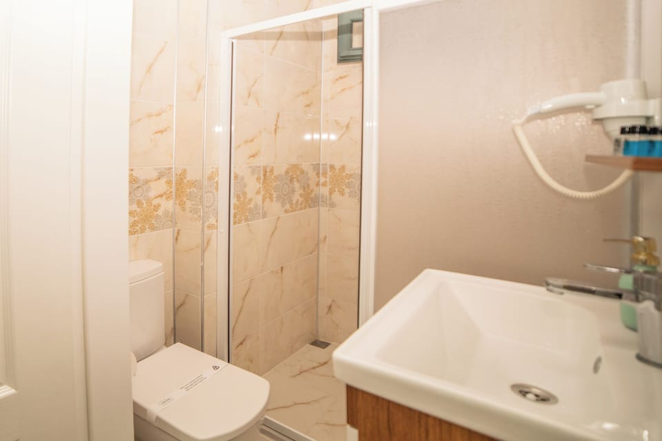Design Apartment, 1 King Bed with Sofa bed, Courtyard View, Garden Area | Bathroom | Shower, hair dryer, slippers, towels