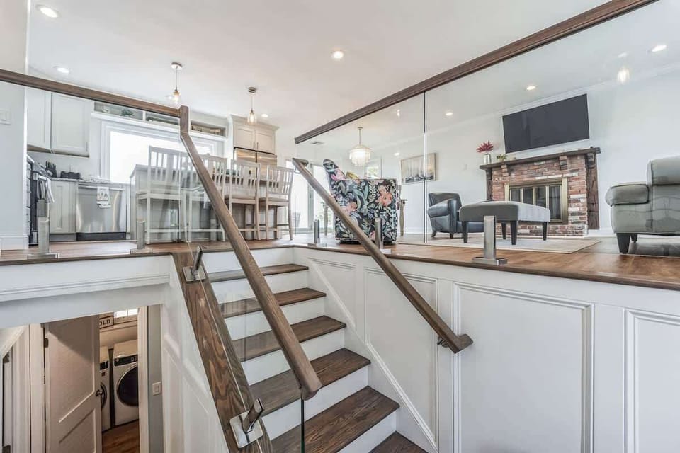 Stairs leading up to the kitchen