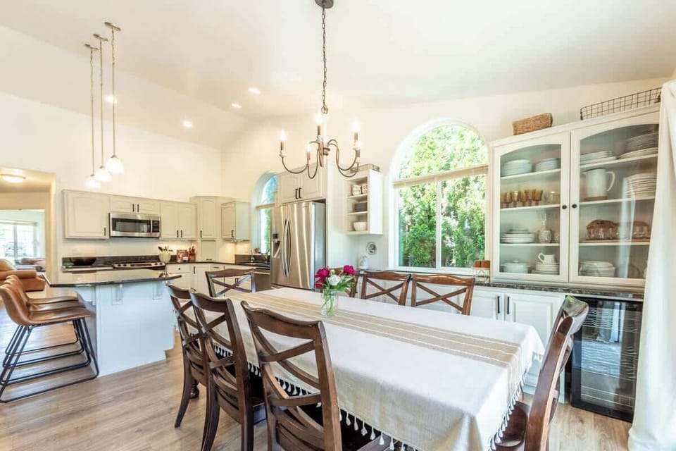 Beautiful dining table offers seating for 8