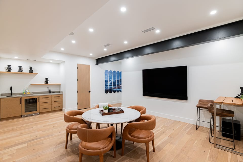 Lower Level Bonus Room with 85" Smart TV and Wet Bar
