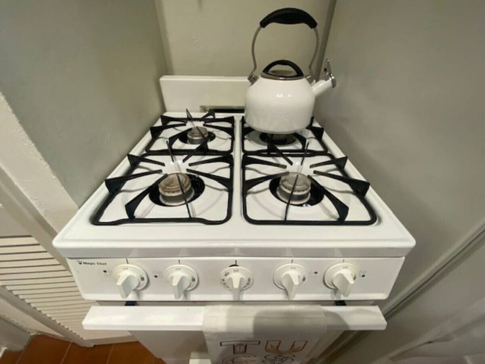 Small but mighty gas stove and oven, kettle included